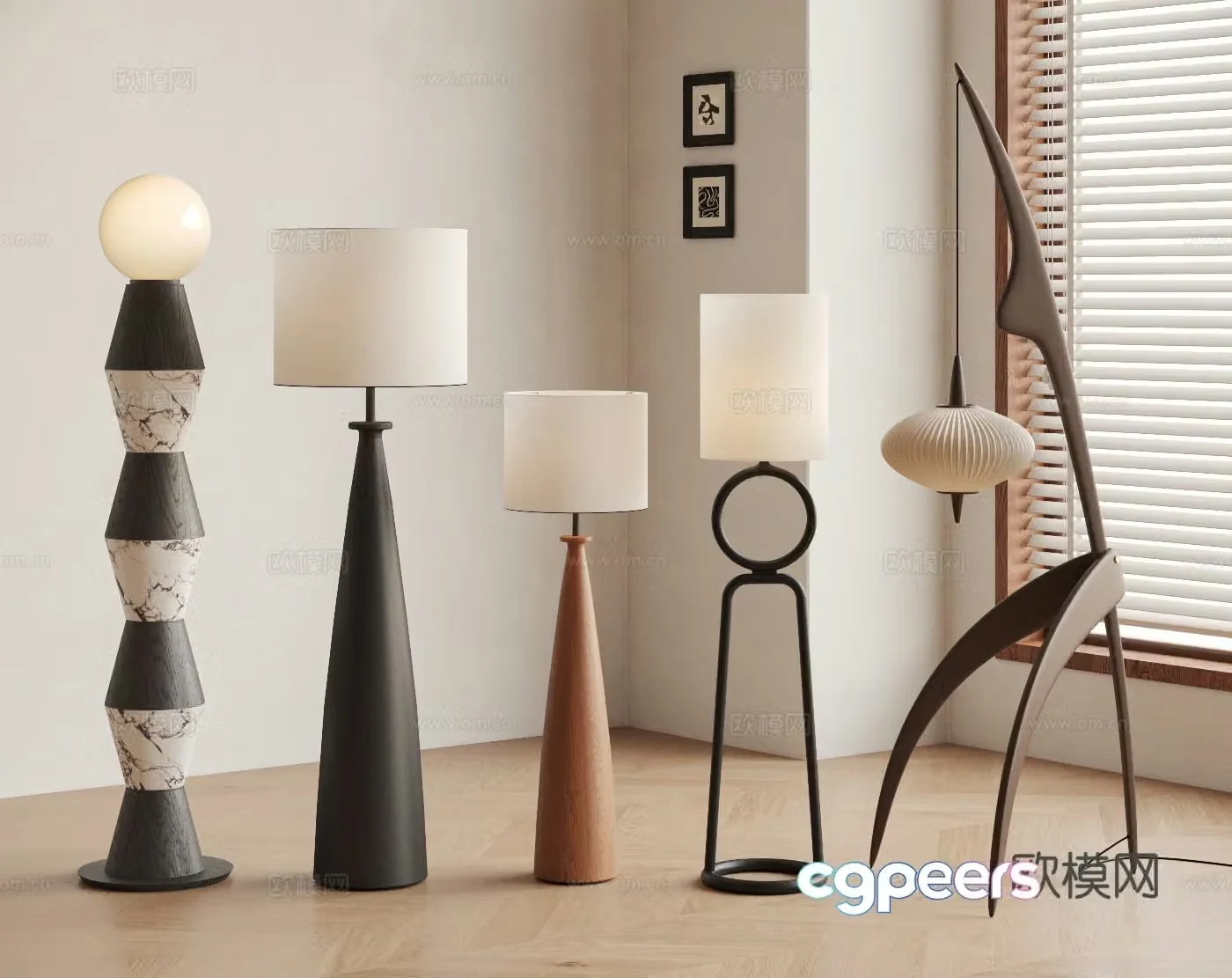 Middle-aged style floor lamp bamboo joint lamp fabric floor lamp wooden floor lamp fishing lamp Wasabi wind 3d model