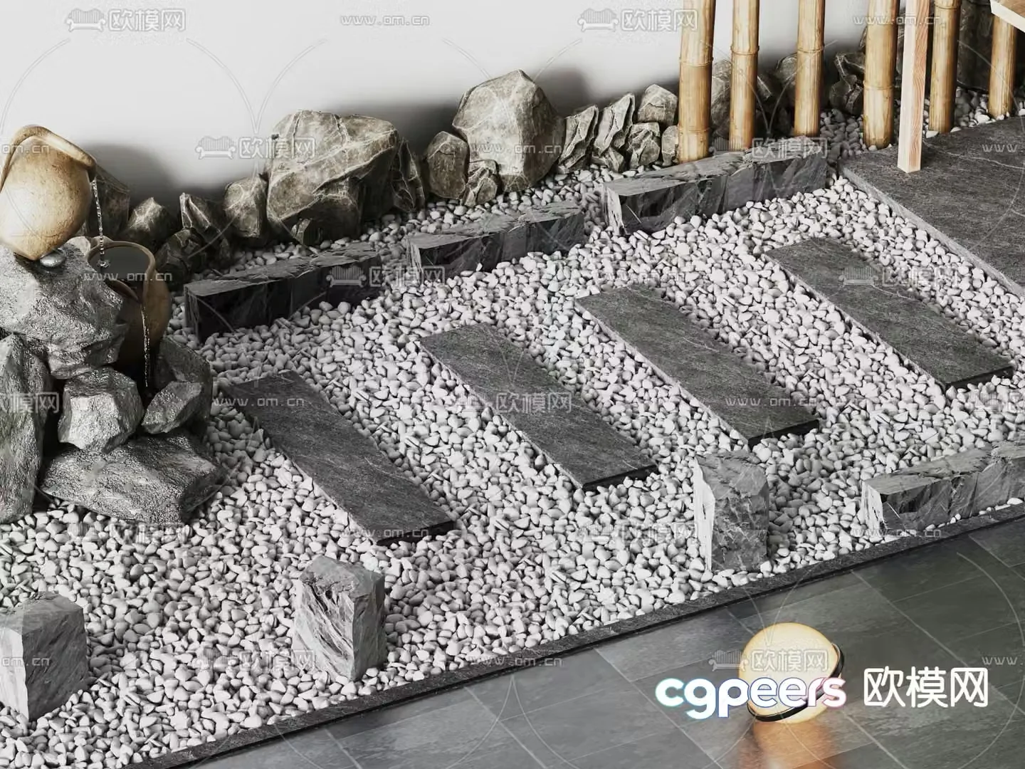 bluestone slab stone steps stone road stone slab steps 3d model