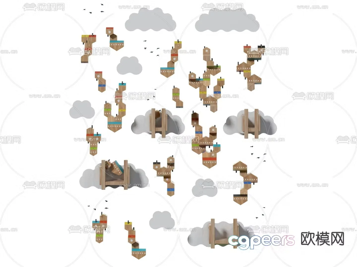 Cartoon cloud pendant pendant wall decoration 3d model