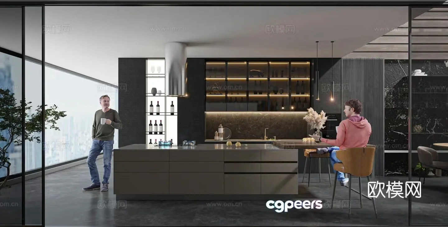 Modern open restaurant 3d model