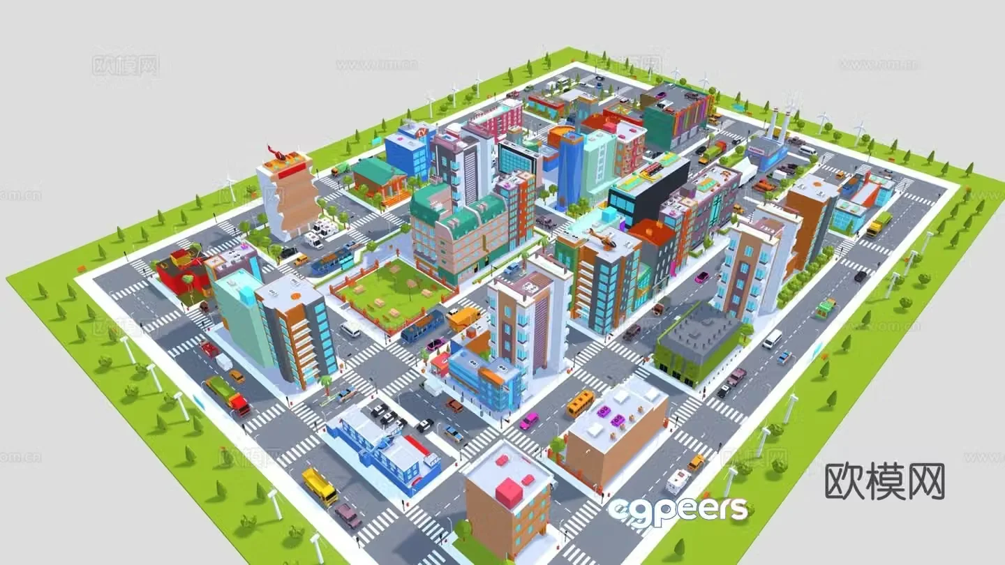 Cartoon city block sandbox game props 3D model