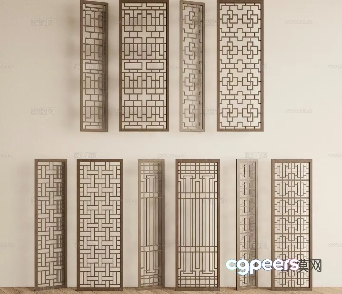 New Chinese style screen decorative screen lattice screen 3d model