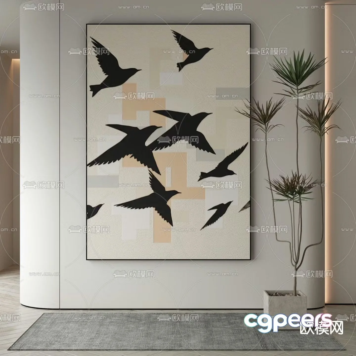 Wabi Sasaki painting Decorative painting Flying geese hanging painting 3d model