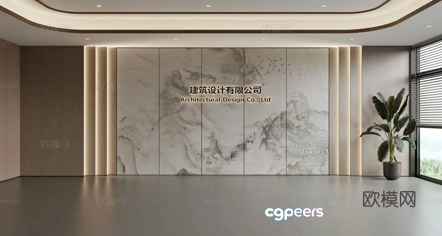 Front desk background wall Hall background wall Company image wall Front desk reception background 3D model