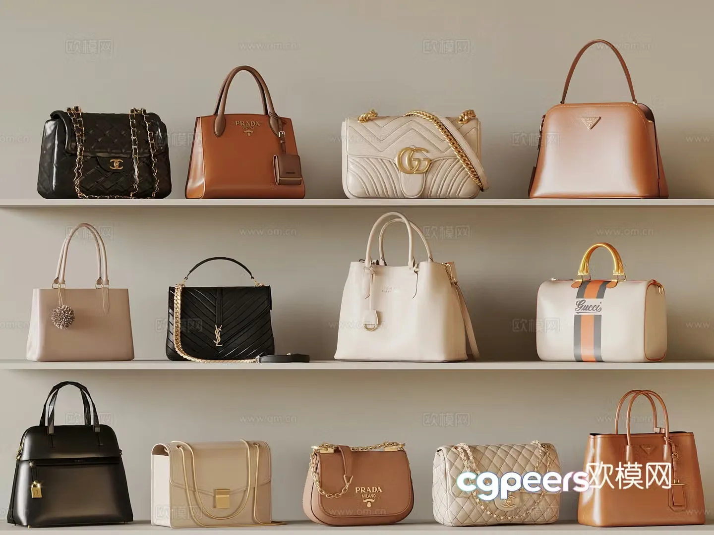 Modern handbag bag shoulder bag leather bag 3d model