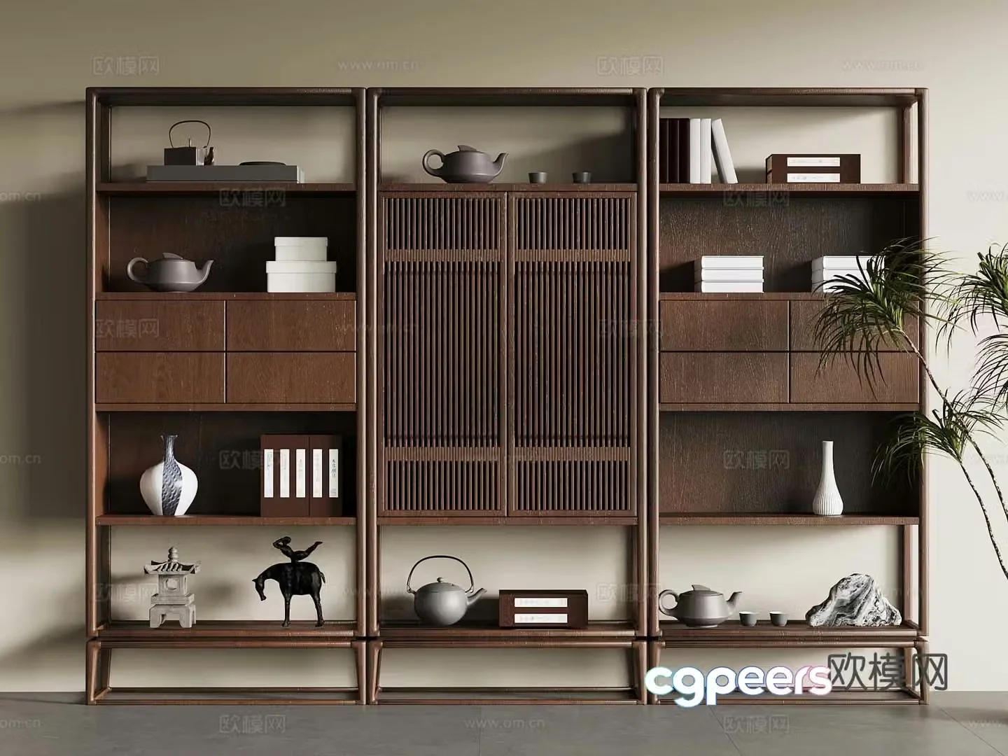New Chinese style ancient shelf bookcase tea cabinet decorative cabinet 3D model