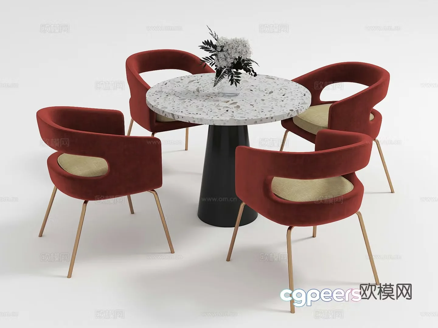Modern negotiation table and chair combination 3D model