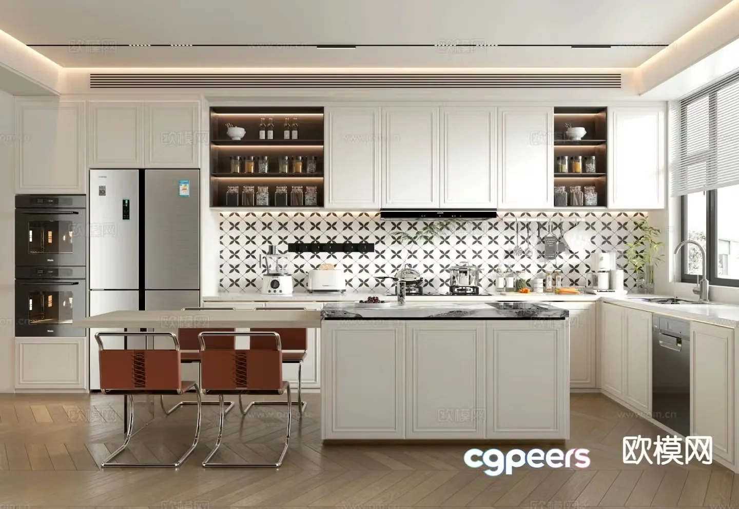 French island kitchen 3d model
