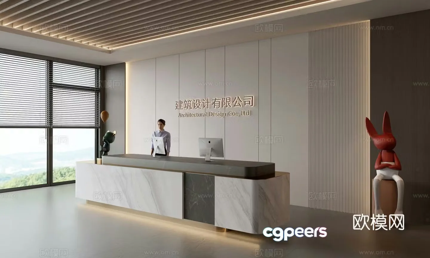 Modern company front desk reception area bar reception desk service desk company front desk background 3D model