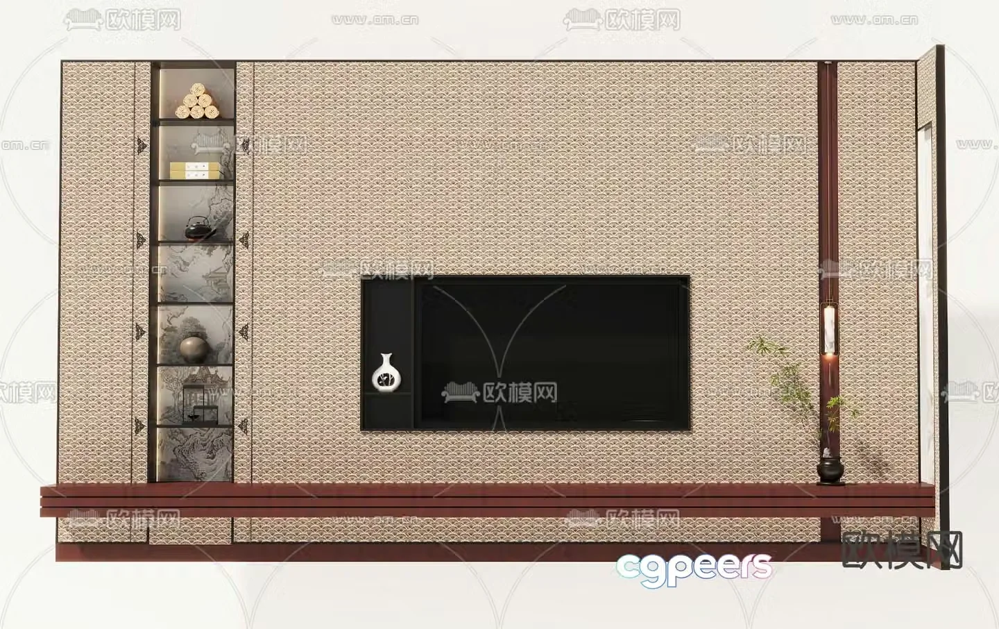 New Chinese style background wall 3d model