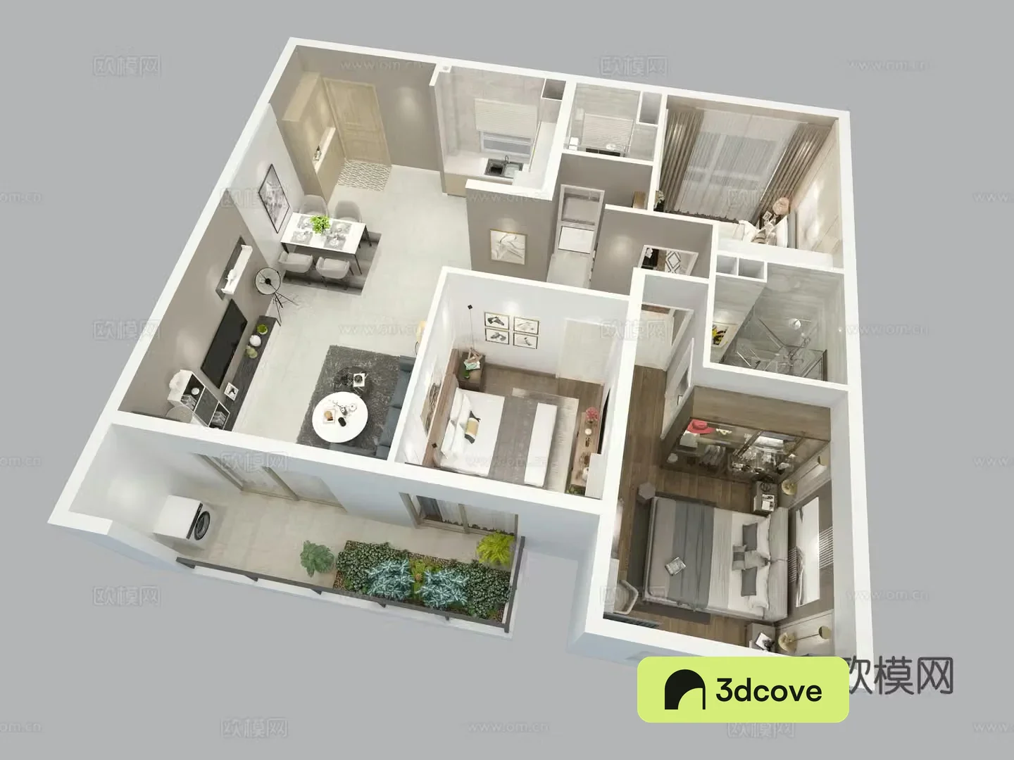 Aerial view 3D model of home decoration model room