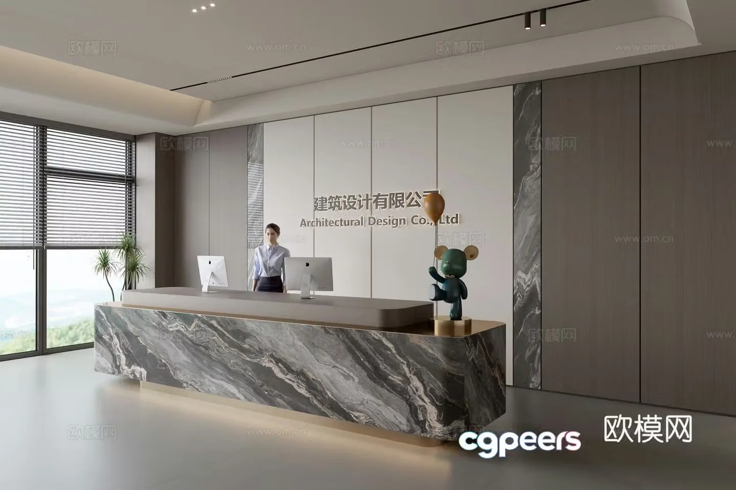Modern company front desk reception area bar reception desk service desk company front desk background 3D model