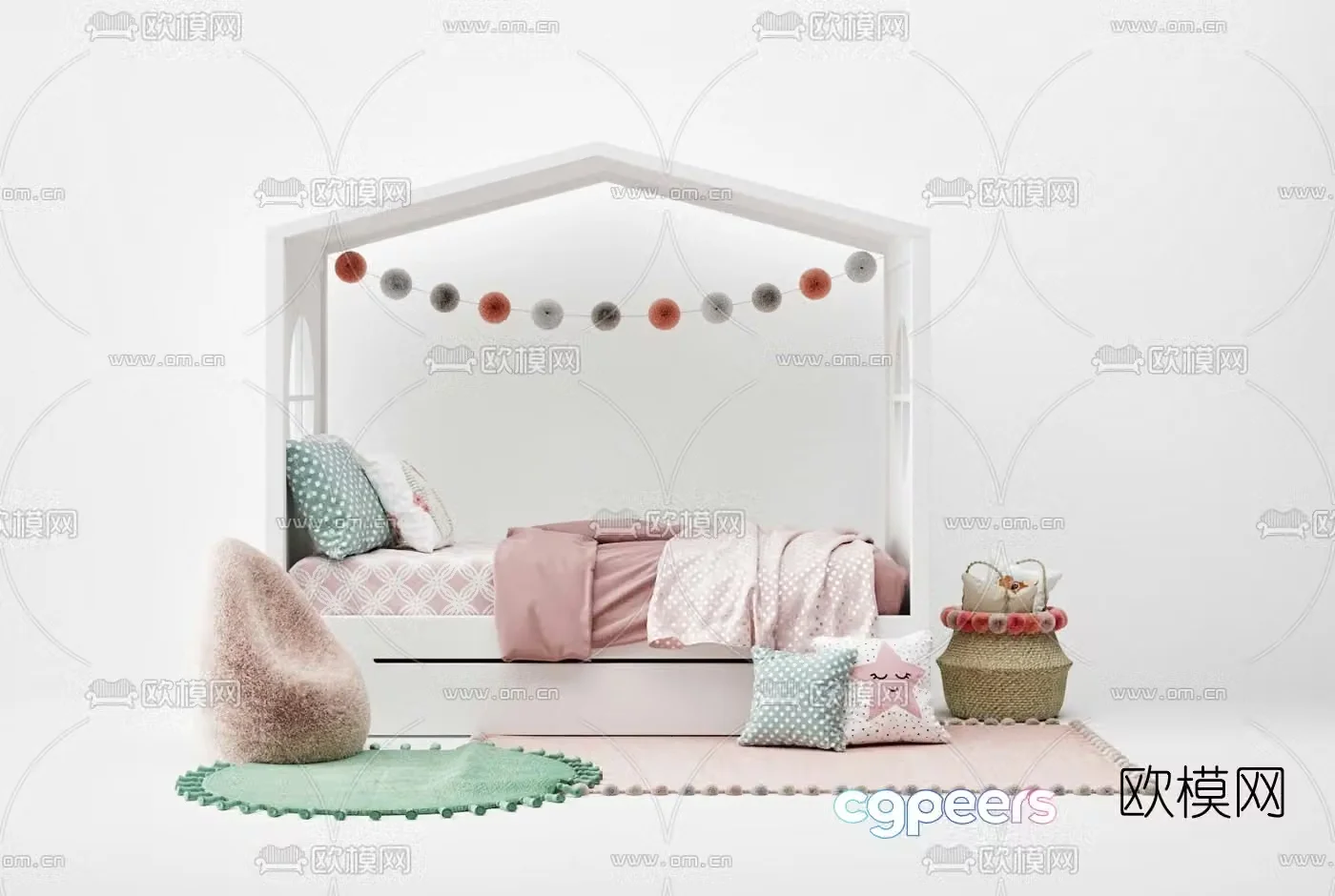 Nordic solid wood children’s bed 3d model