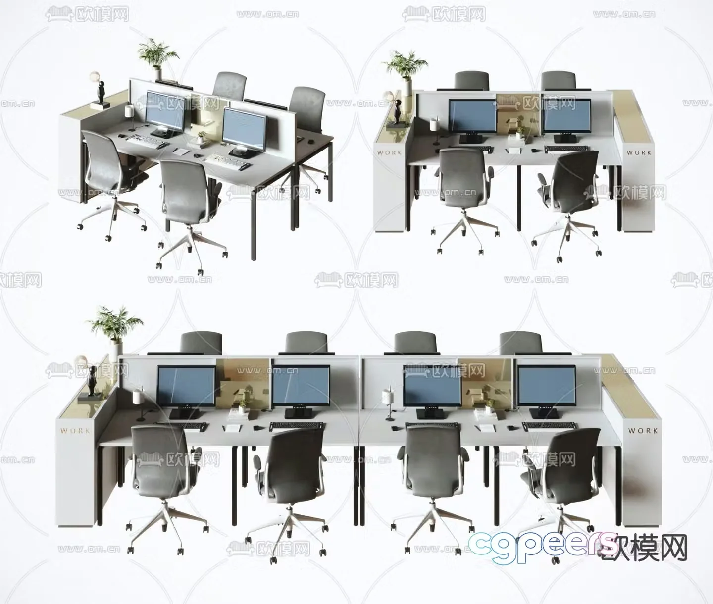 Card space desk staff desk and chair 3d model