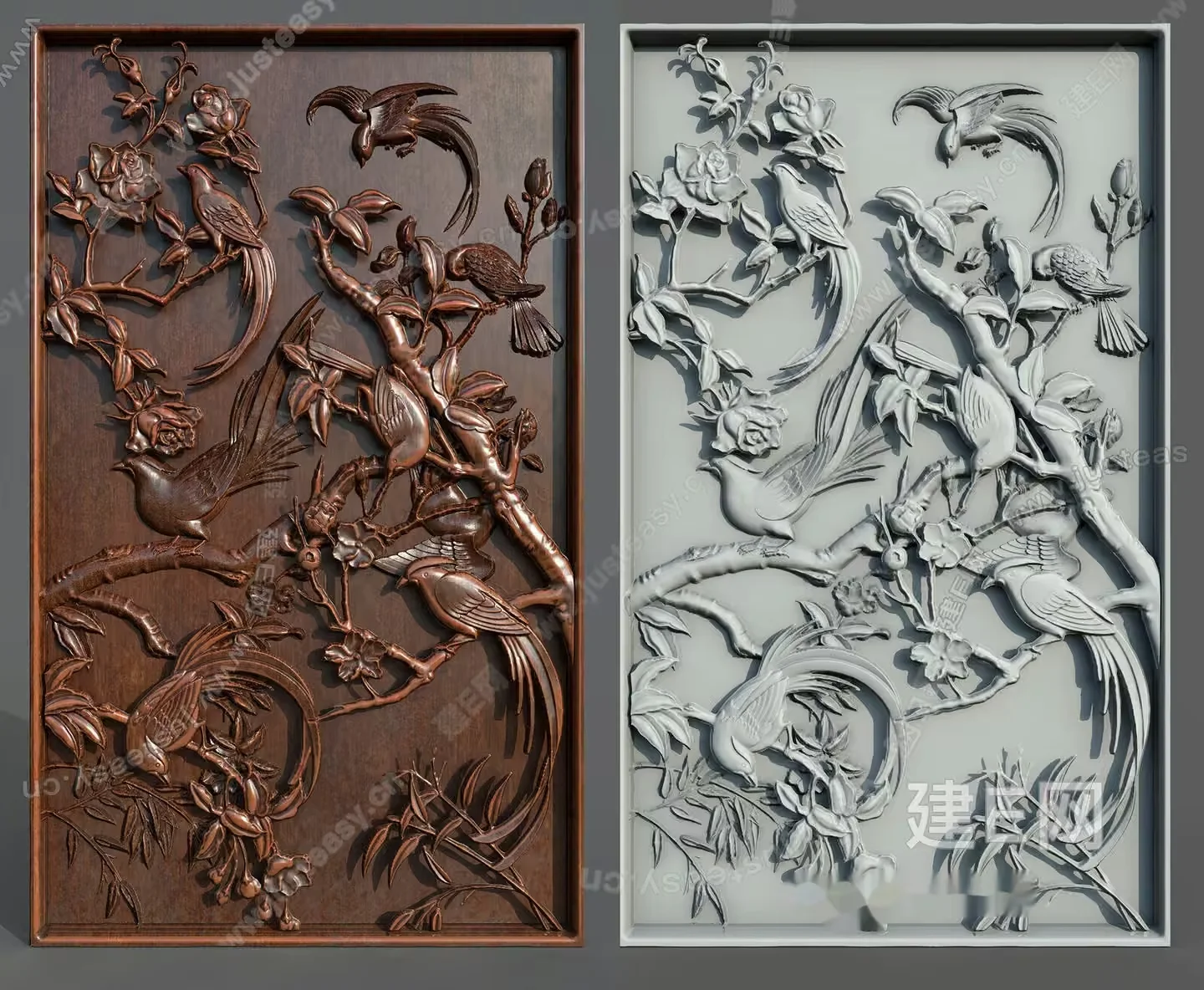The Image Features A Pair Of Intricately Carved Wooden Panels 3D Model – 8564 – VRAY Render