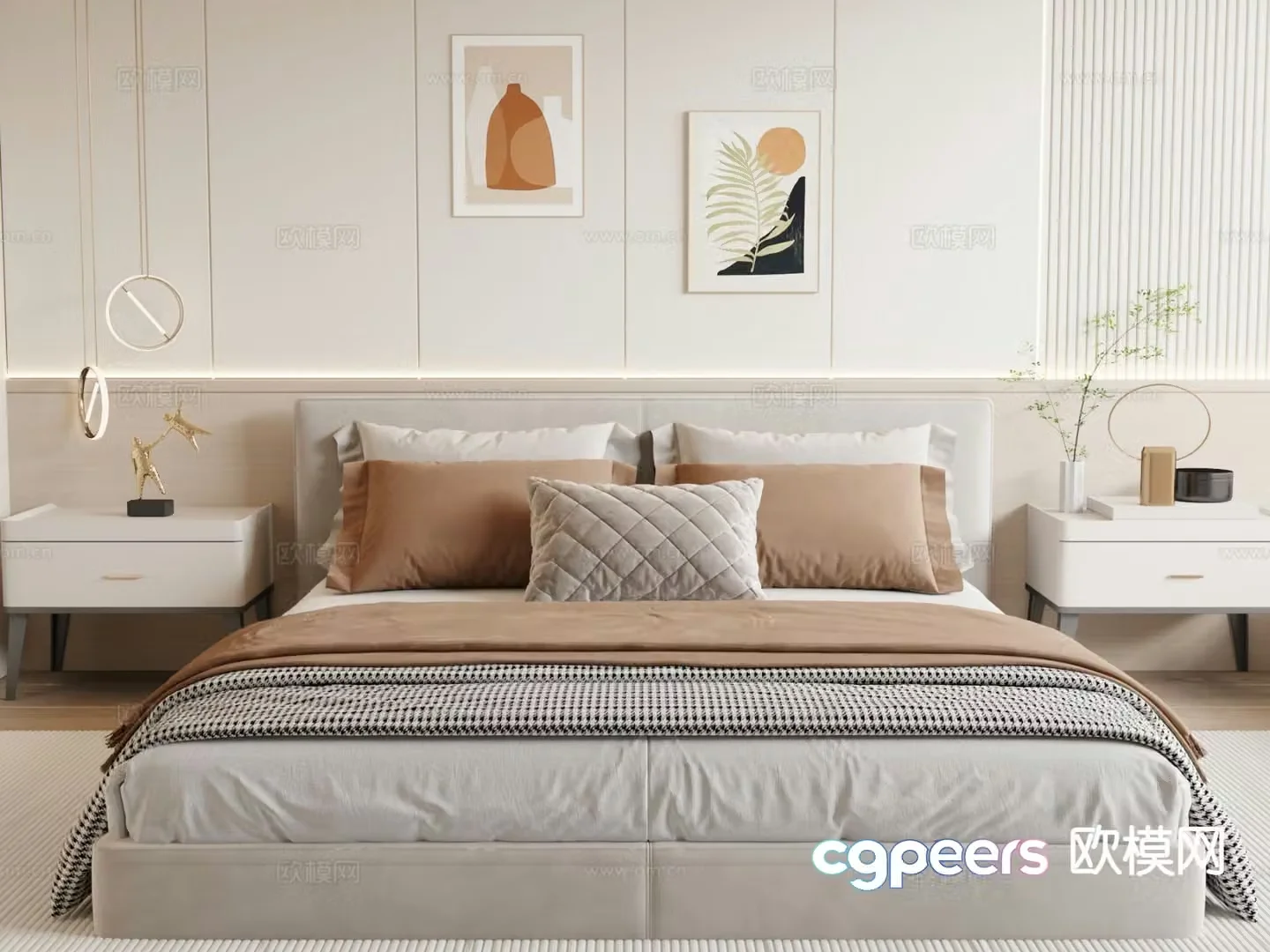 Modern double bed fabric bed 3d model