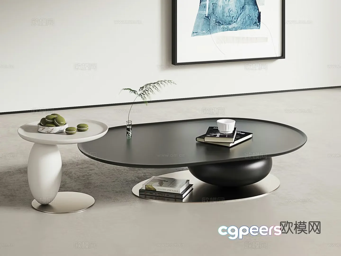 Modern coffee table light luxury coffee table round coffee table side and corner table 3D model