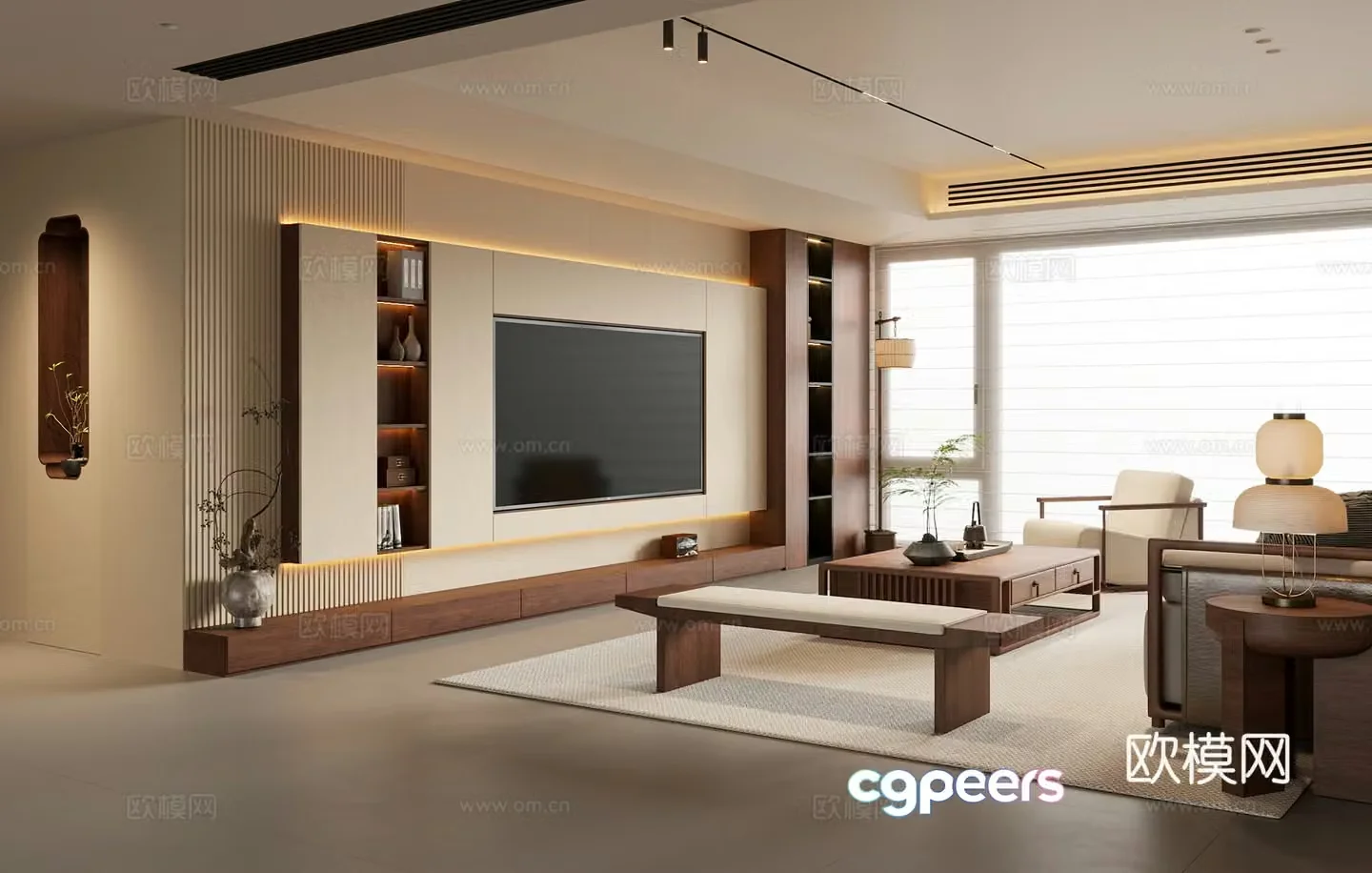 New Chinese style Chinese living room Song style living room Sofa coffee table combination TV cabinet Leisure chair 3D model