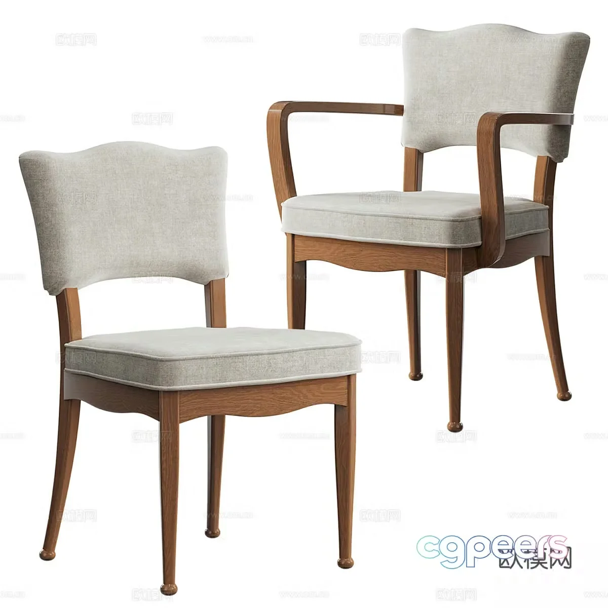 Middle -aged single chair dining chair 3D model