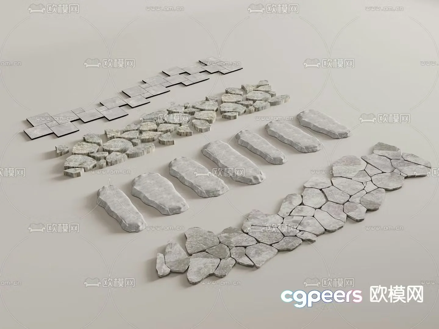 Modern bluestone slab gravel walk 3d model