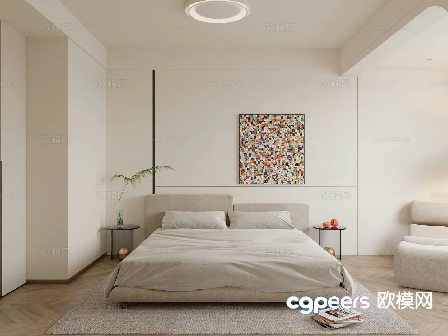Modern minimalist bedroom master bedroom 3d model