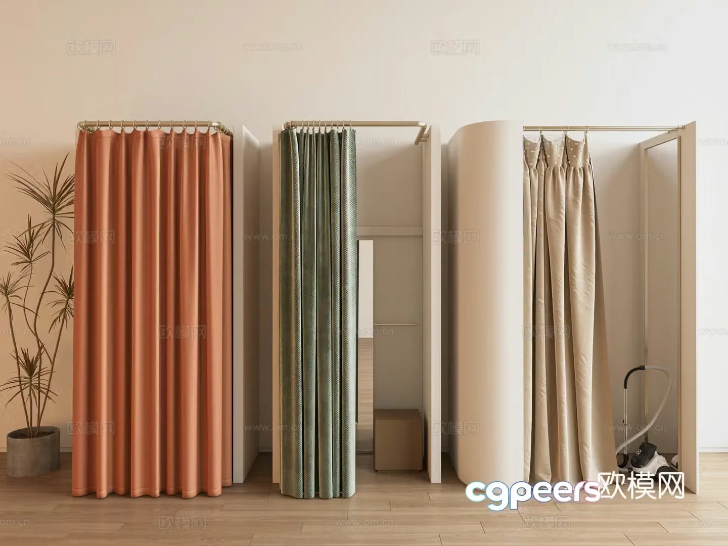 Modern clothing store fitting room fitting room locker room pull curtain floor mirror pull curtain curtain 3d model
