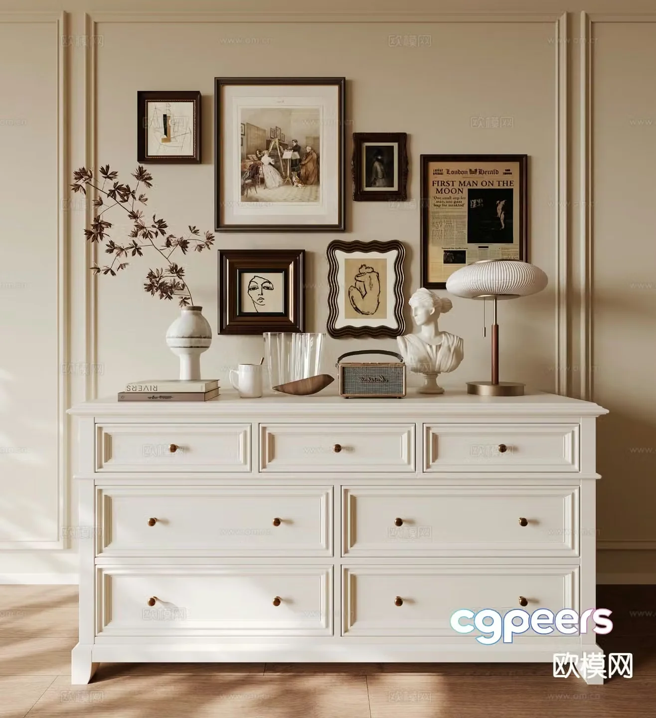 French side cabinet chest 3d model