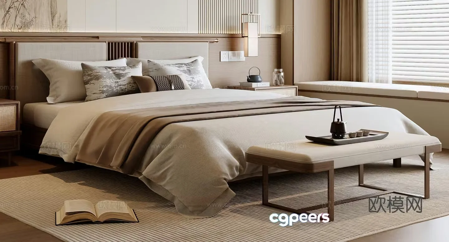 New Chinese double bed 3D model
