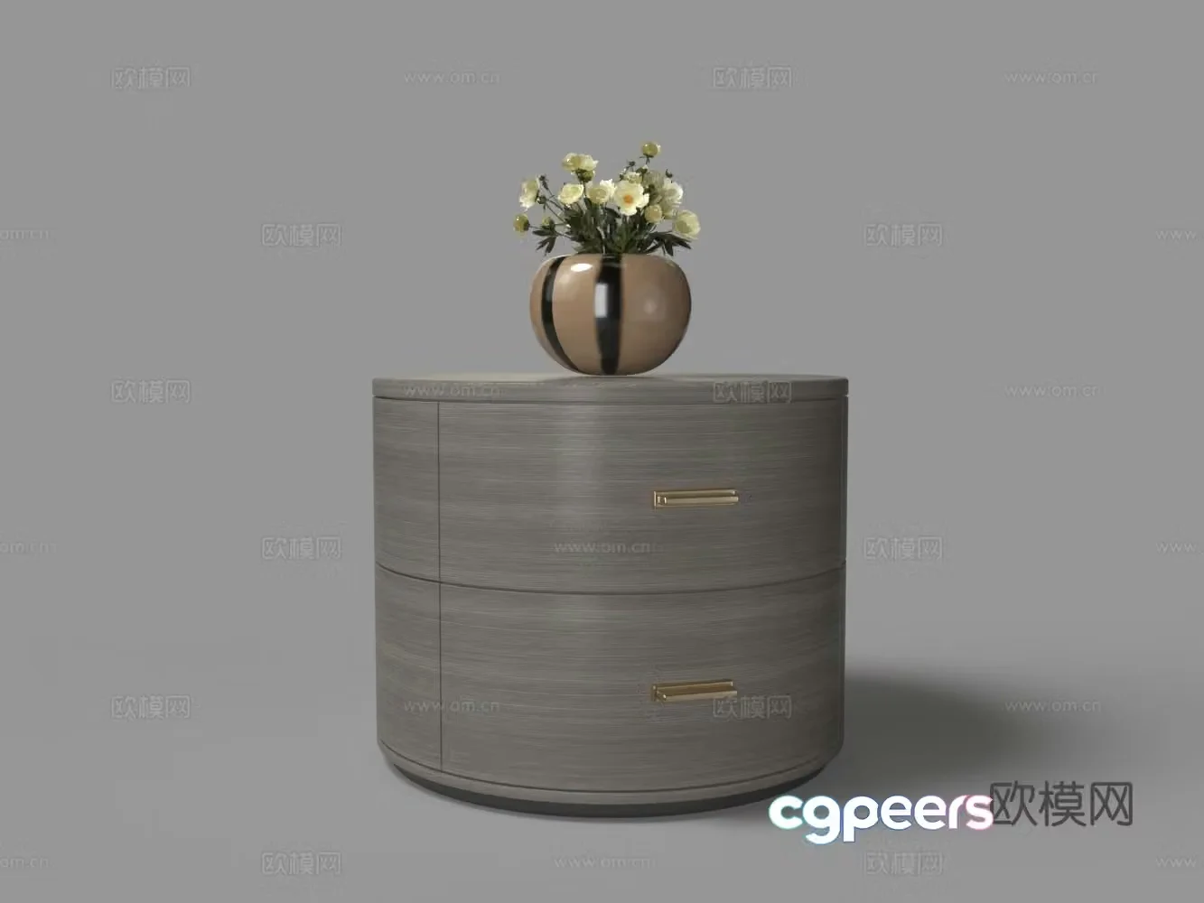 European round wood grain bedside table 3D model
