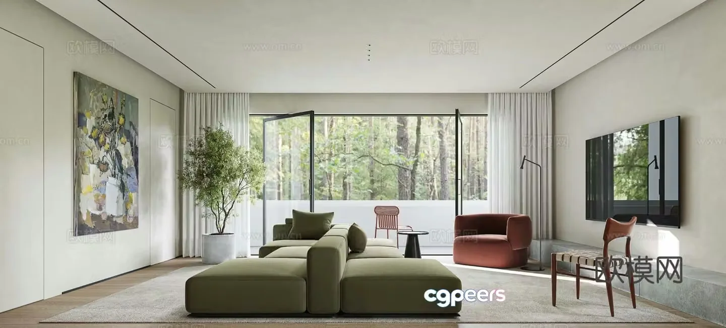 Modern large flat-floor living room 3D model