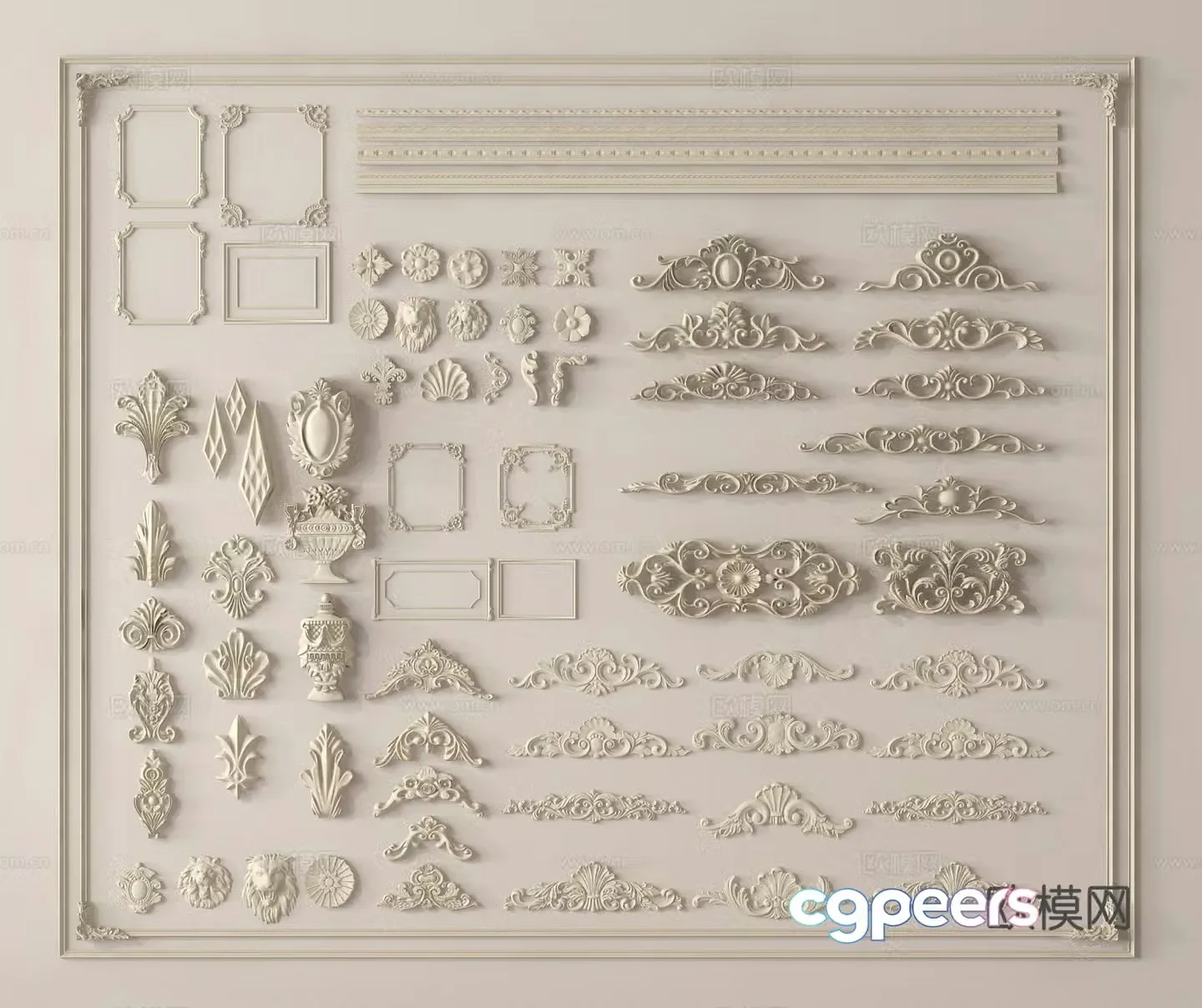 French carving lines gypsum lines corner lines corner flowers gypsum lamp plate 3d model
