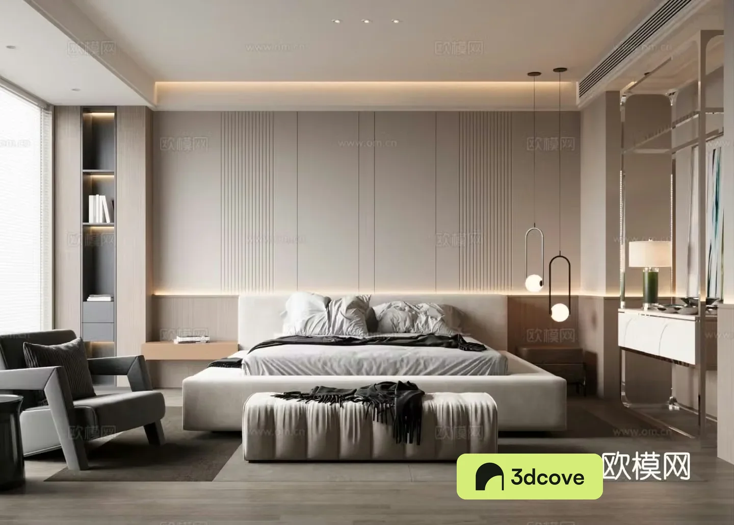 Modern master bedroom home bedroom double bed casual single chair side cabinet