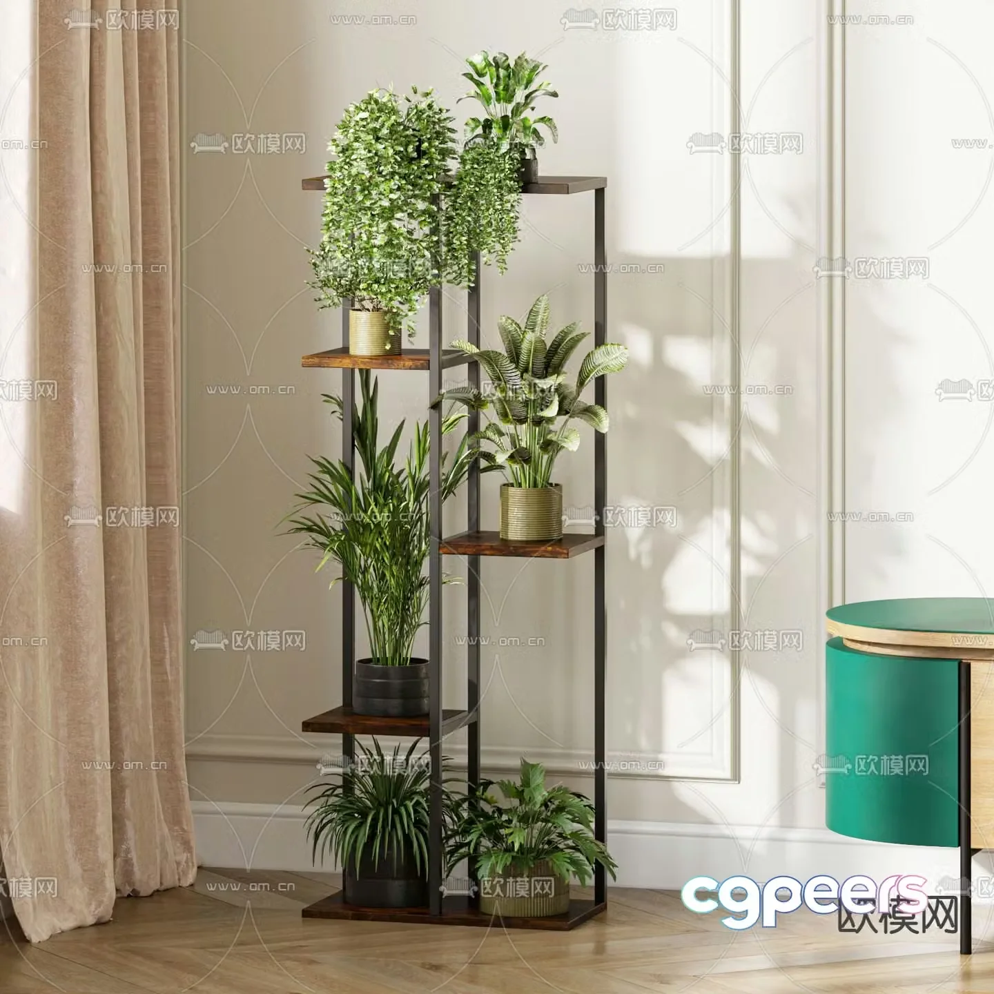 Potted plants Bonsai Green plant rack 3D model
