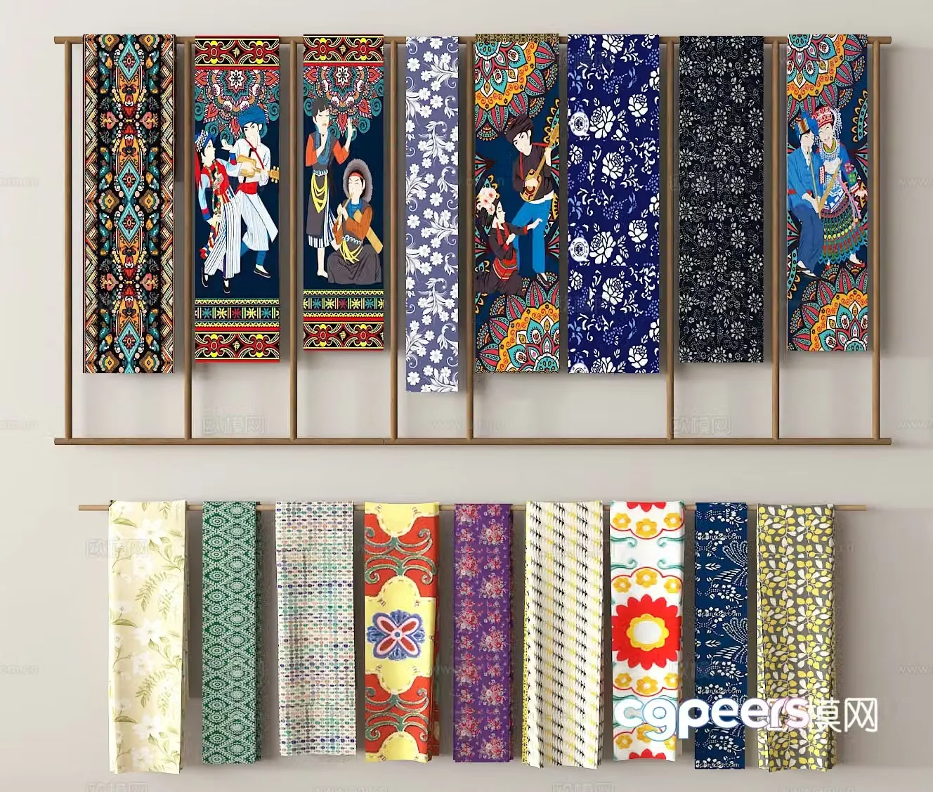 Folk pattern colorful fabric ethnic style fabric traditional pattern decorative hanging cloth handmade art 3d model