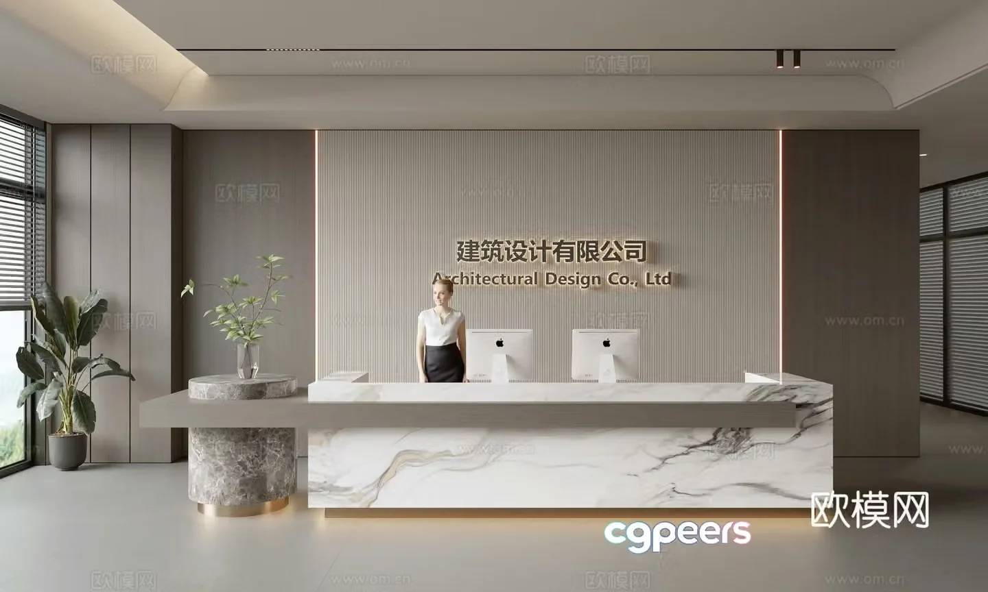 Modern company front desk reception area bar reception desk service desk company front desk background 3D model