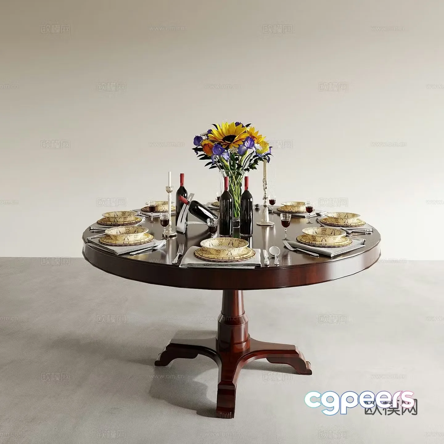 Dining table tea table round table 3d model