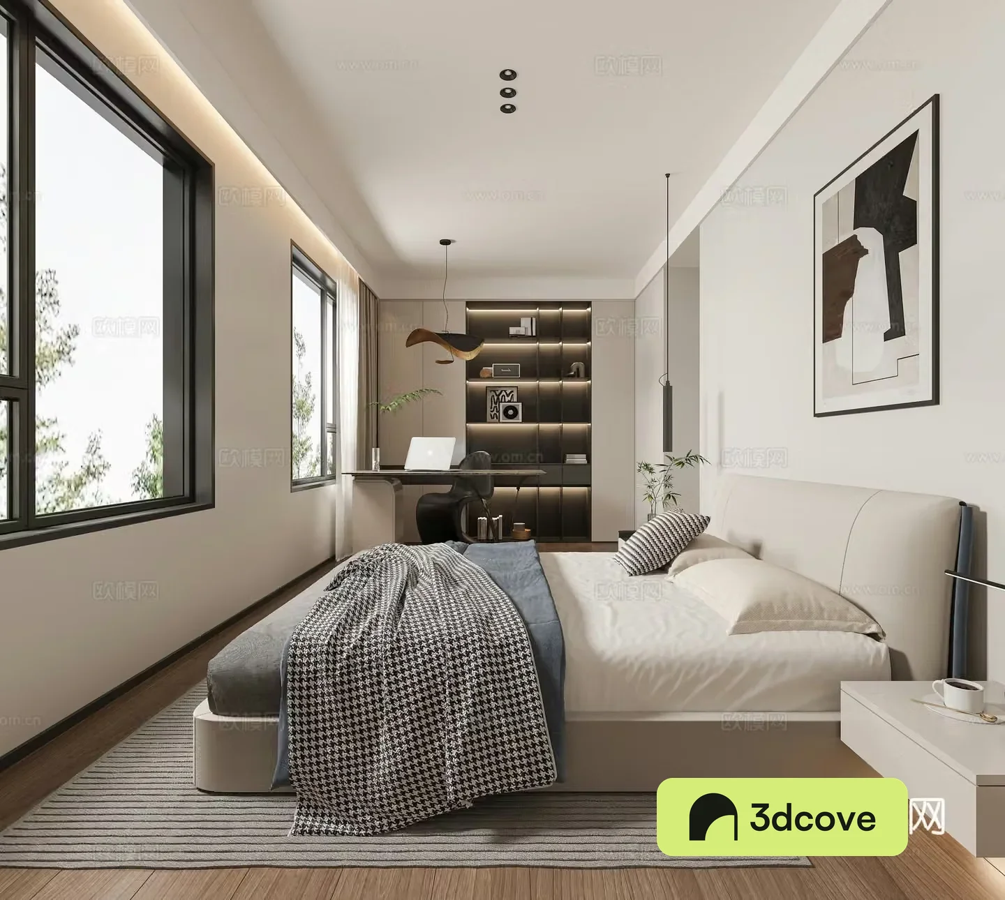 Modern minimalist bedroom study