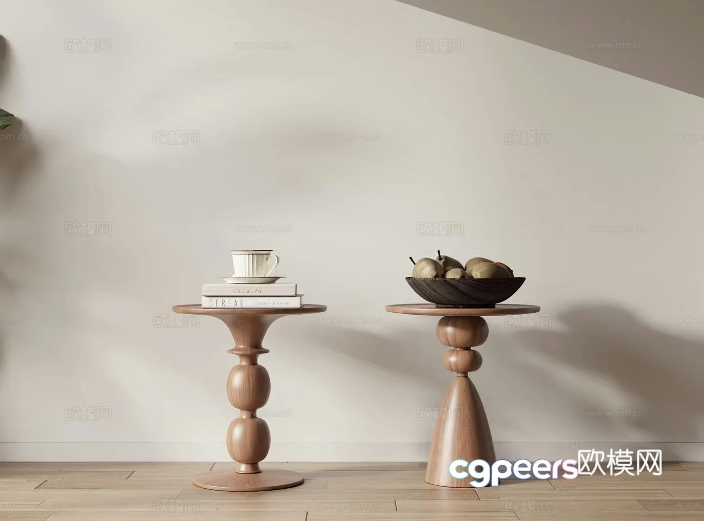 French wooden corner table side table round table 3D model