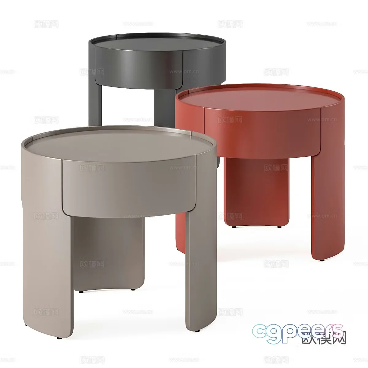 Modern cream style round bedside table 3d model