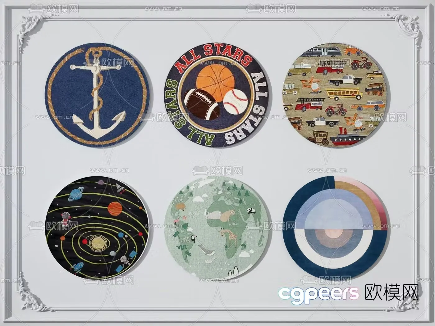 Nordic round children’s rug 3d model