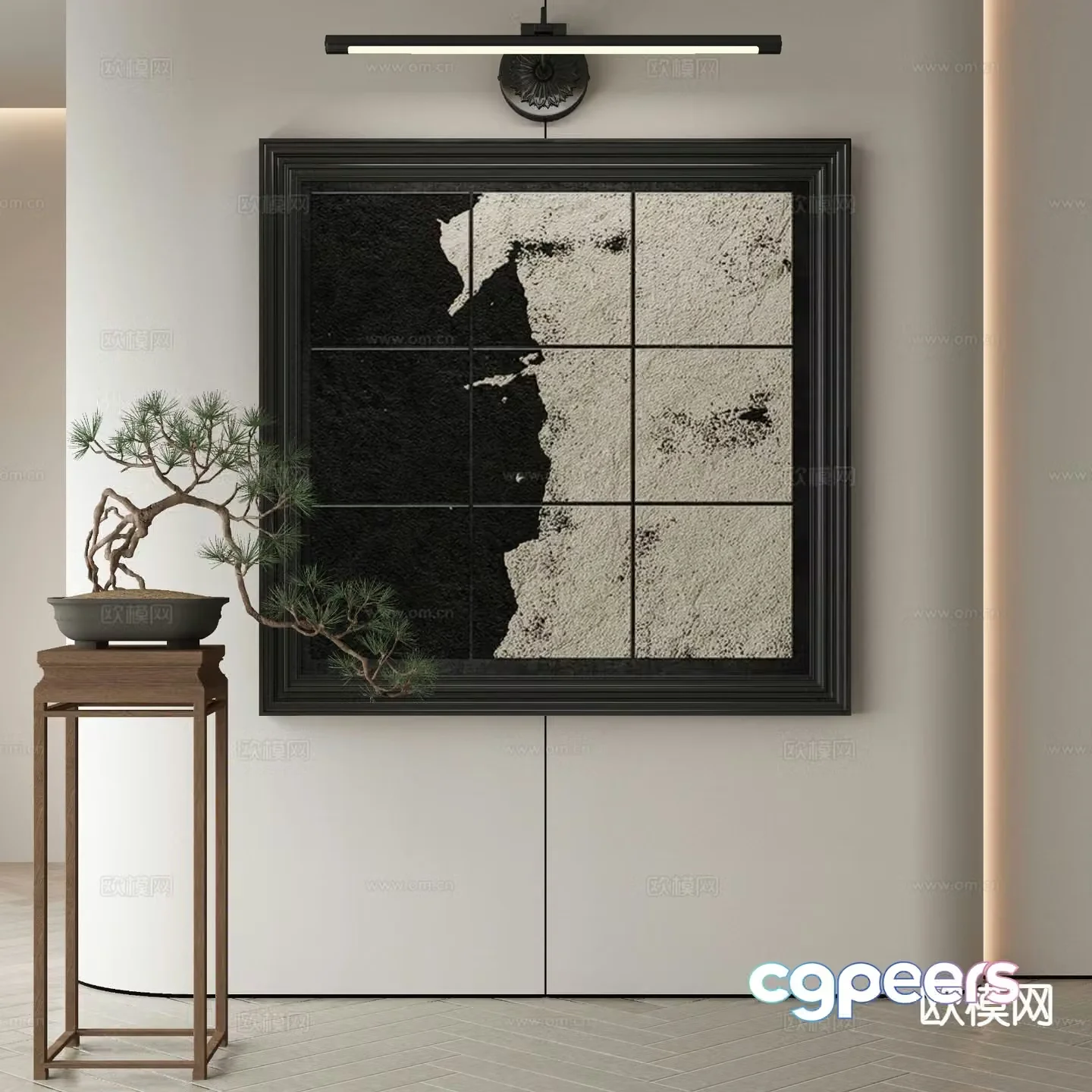 New Chinese style decorative painting abstract painting black and white hanging painting 3D model