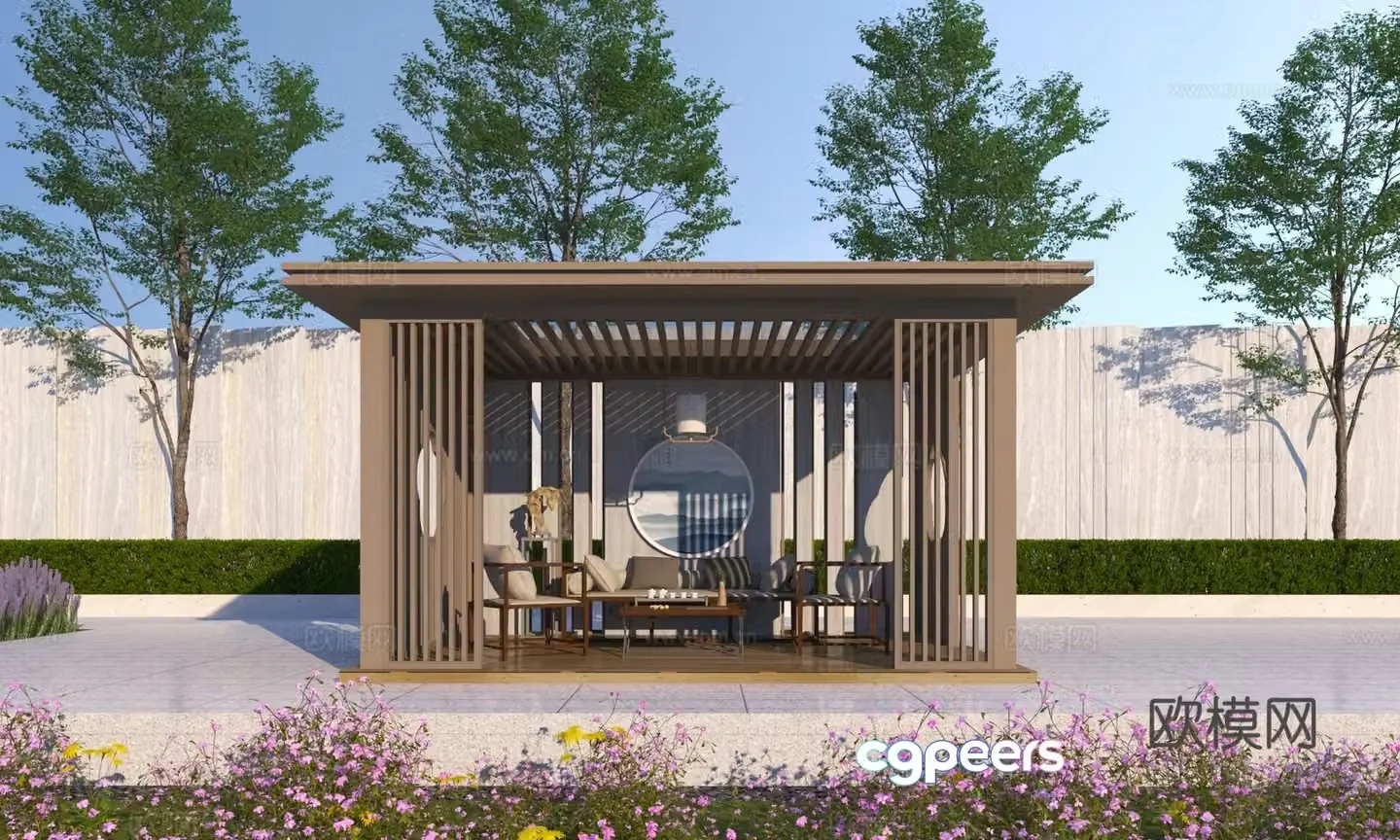New Chinese style pavilion corridor frame 3D model