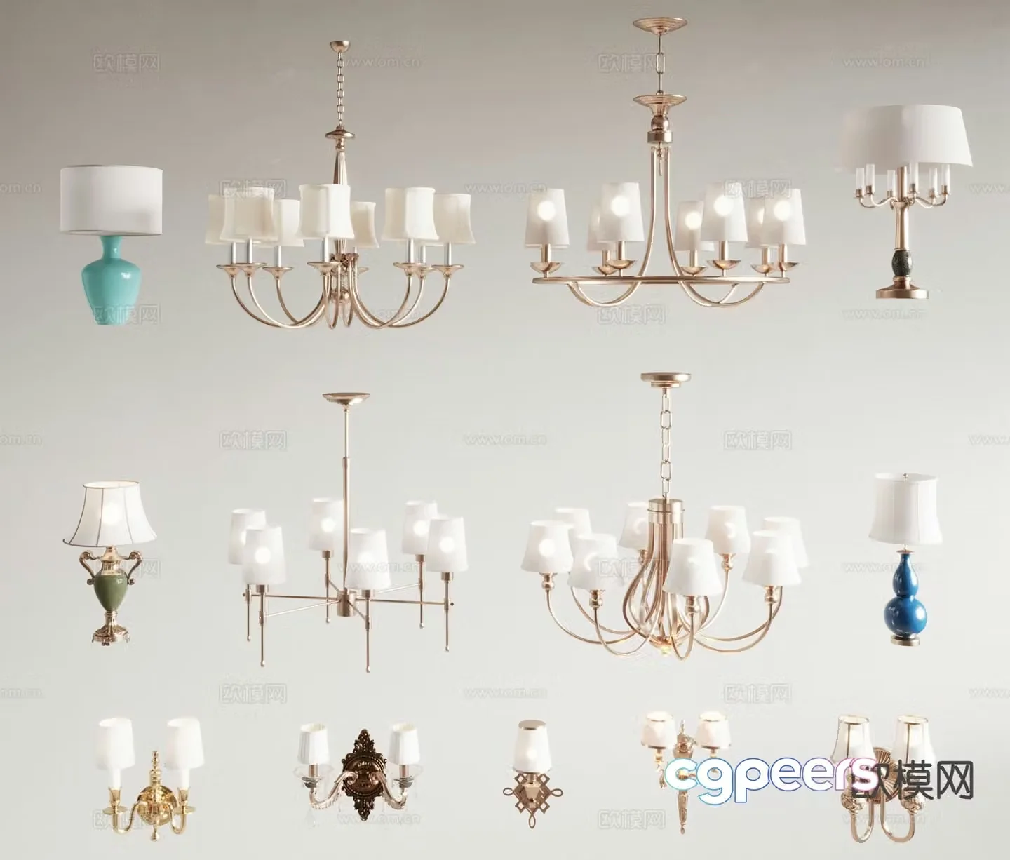 American chandelier wall lamp table lamp 3d model