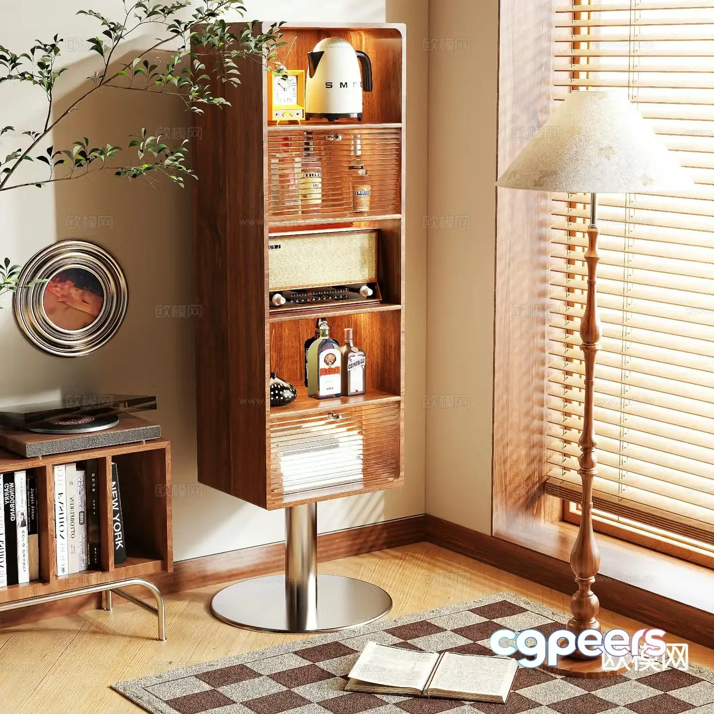 Medieval style sideboard storage cabinet rotating cabinet 3D model