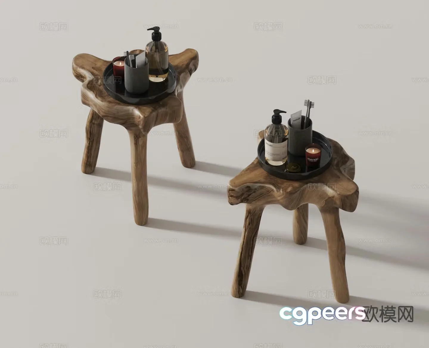 Log style wooden stool stool 3d model