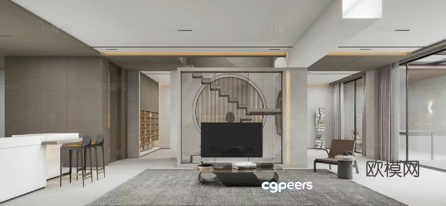 New Chinese style living and dining room 3D model