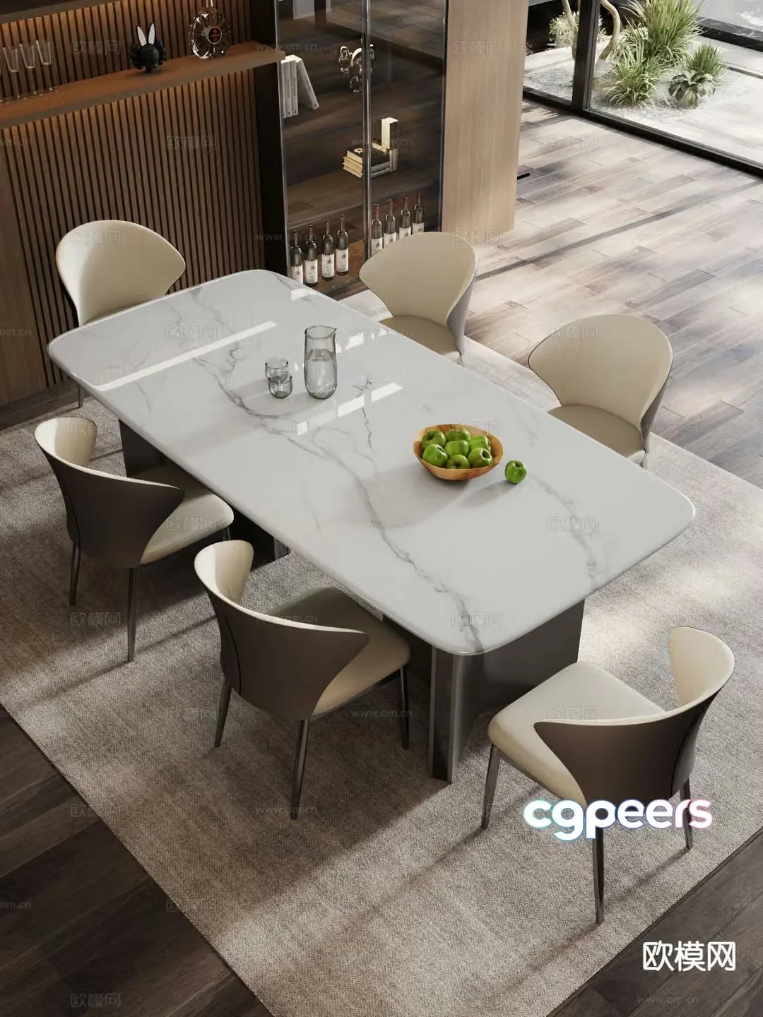 Modern marble dining table and chairs 3d model
