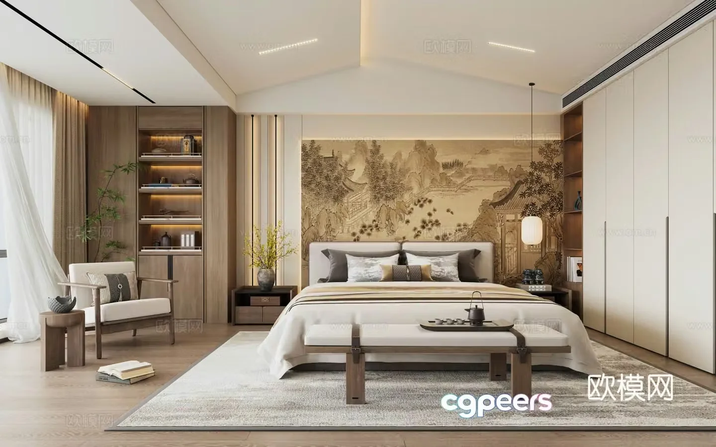 New Chinese style bedroom master bedroom 3D model