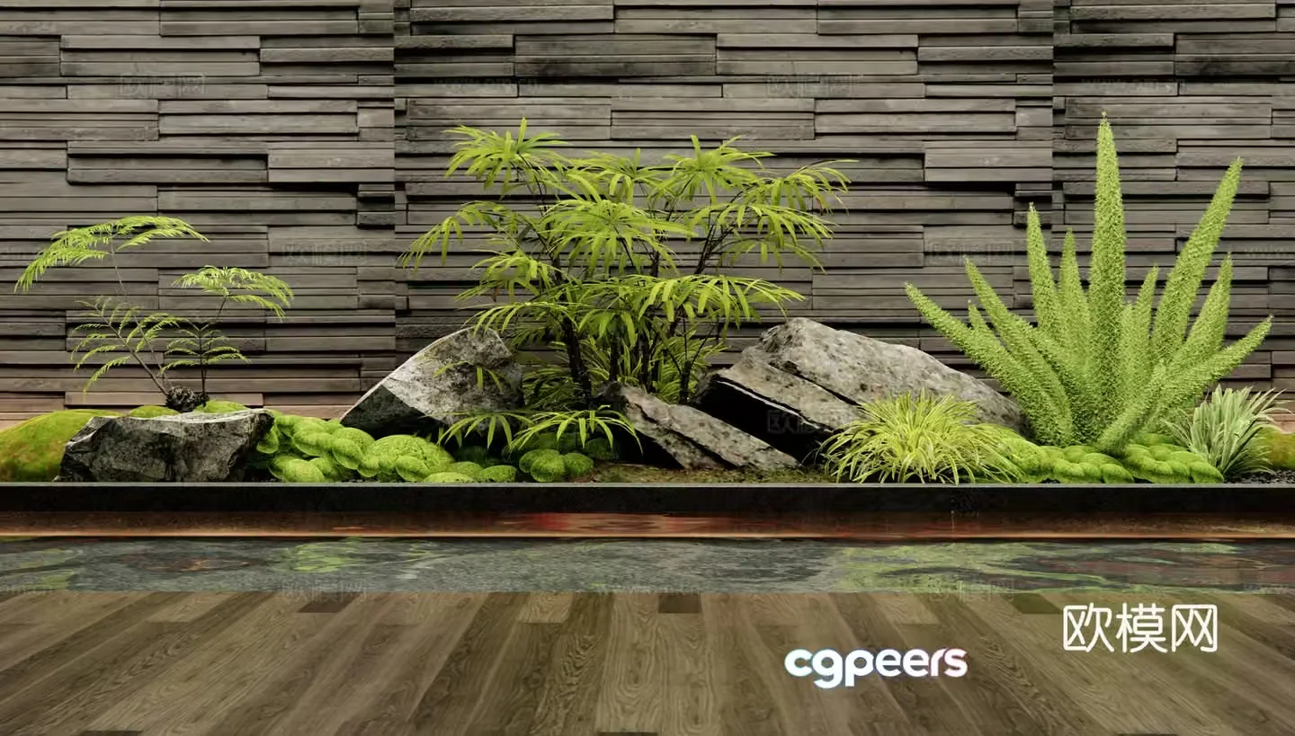 Modern indoor landscape sketch plant landscaping stone sketch 3D model
