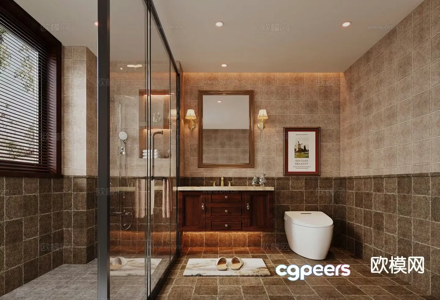 American style bathroom toilet 3d model